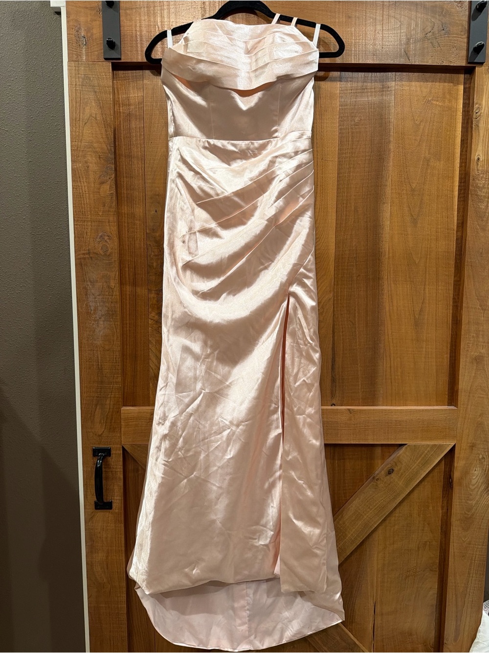 Elegant Blush Satin Strapless Gown